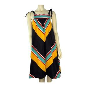 Vintage Hear Say Vibrant cotton Chevron Pinafore Apron Jumper dress size X Small